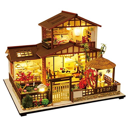 Doll House Miniature DIY Kit Dolls Toy House Furniture LED Light Japanese Style